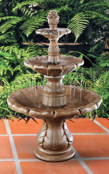 Classical Three Tiered Finial Fountain Cement Henri Studio Statuary